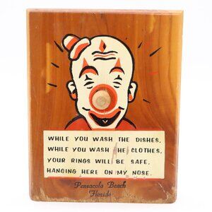 Clown Wood Plaque Kitschy Ring Holder Pensacola Beach Souvenir Vintage